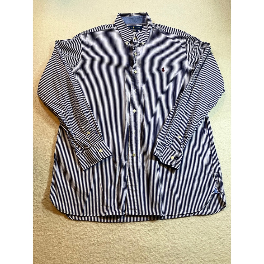 Polo Ralph Lauren Mens Blue White Stripe Button Down Shirt Large Long Sleeve